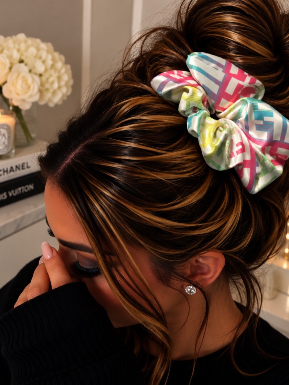 Rainbow Multicolor FF Luxury Scrunchie